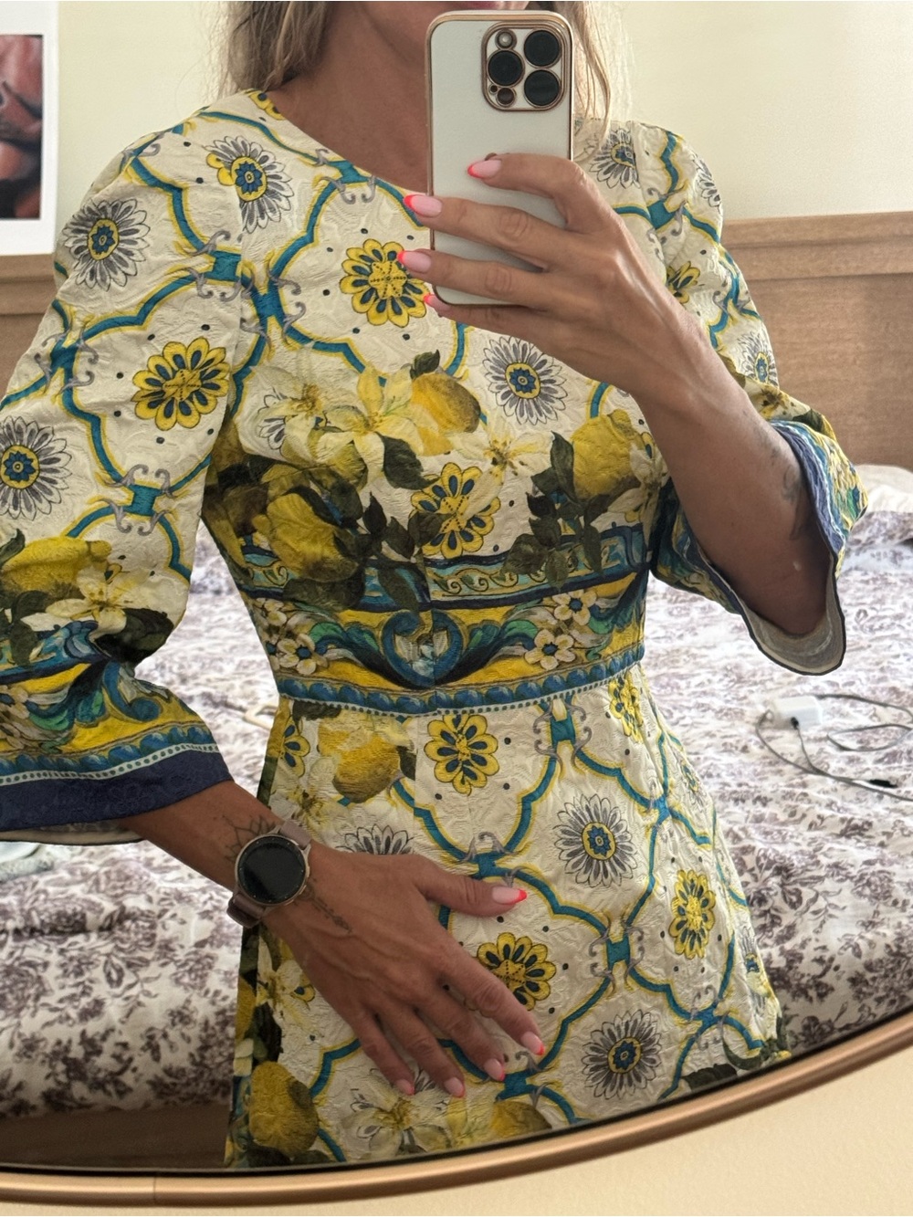 Dolce & Gabbana Yellow and Blue Floral Midi Dress